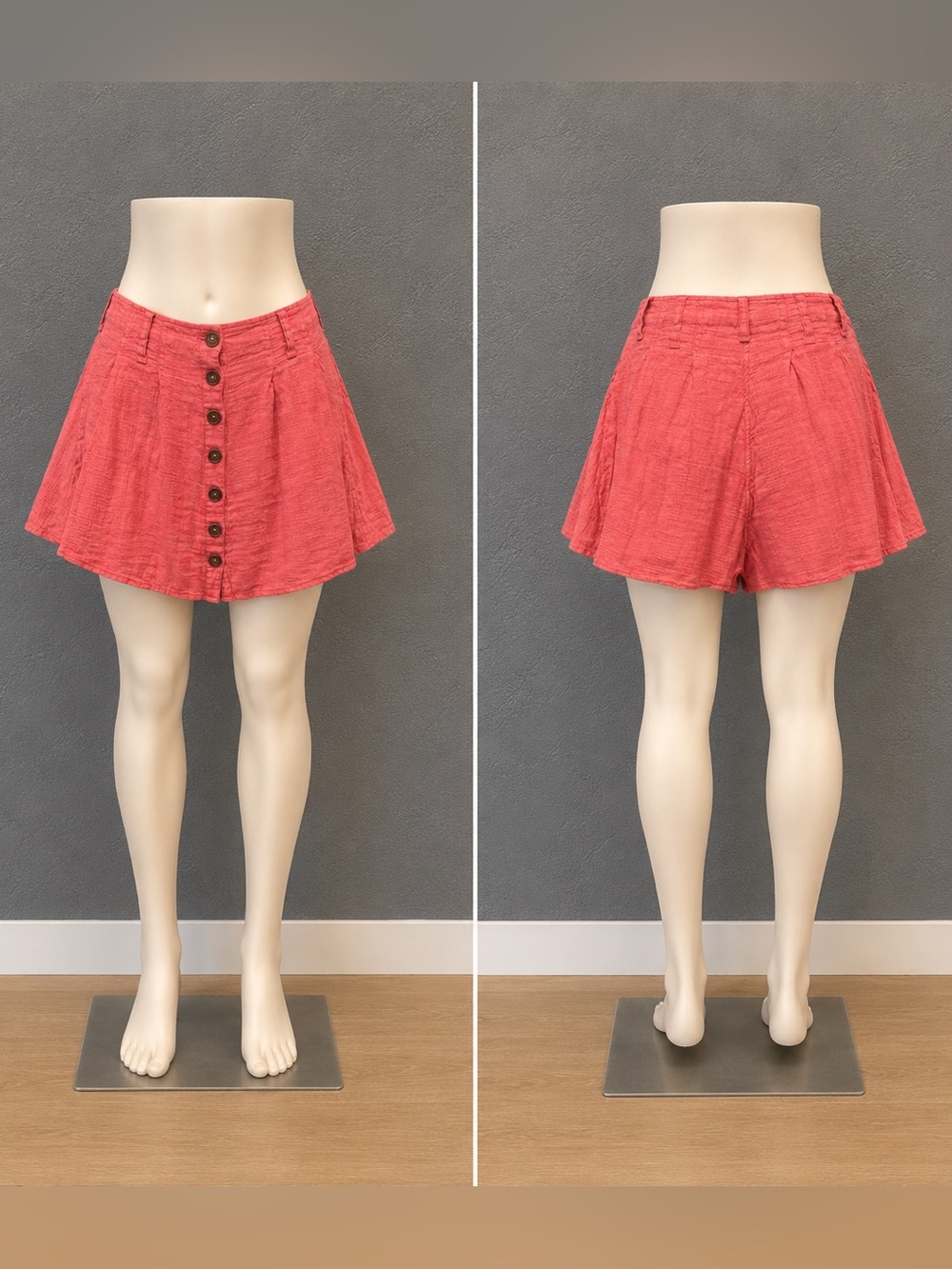 Free People Daze Away Linen Skort Shorts Coral Textured Summer Boho Size 2